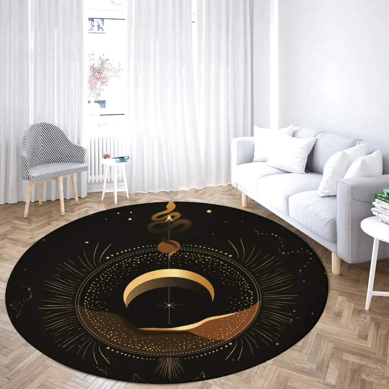 Circular black area rug